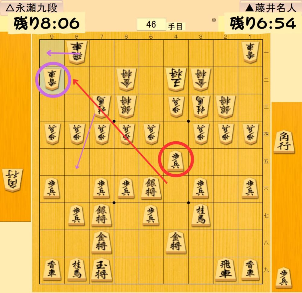 永瀬九段の46手目△9二香